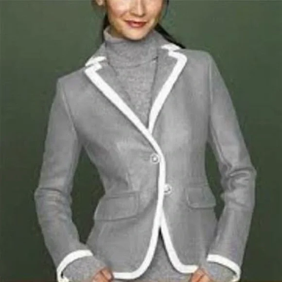 J CREW Lexington Blazer Ouvrier Les Ports Wool Sz 10 BLACK white tipped Jacket - Picture 2 of 7